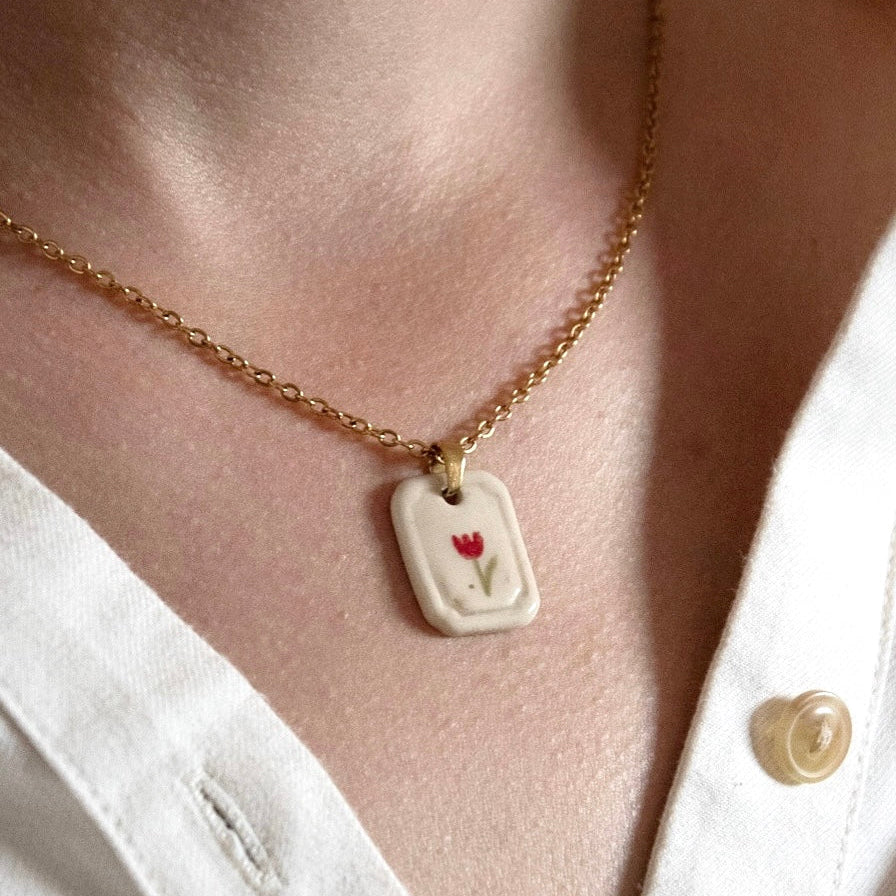 Collier pendentif - Rectangle - Tulipe couleur